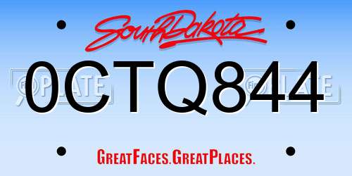 0CTQ844 South Dakota License Plate
