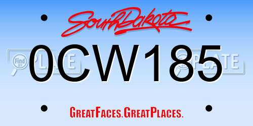 0CW185 South Dakota License Plate