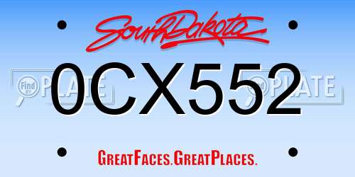0CX552 South Dakota License Plate