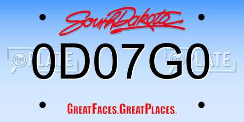 0D07G0 South Dakota License Plate