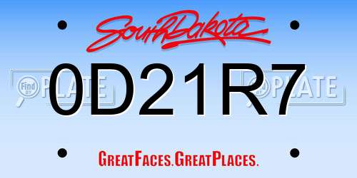 0D21R7 South Dakota License Plate