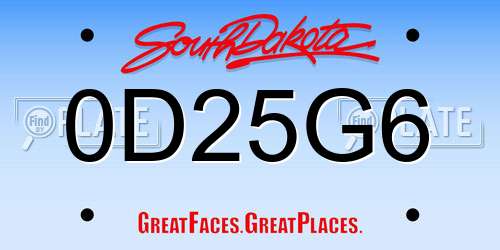 0D25G6 South Dakota License Plate