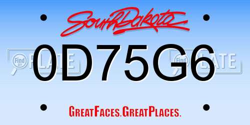 0D75G6 South Dakota License Plate