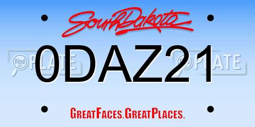 0DAZ21 South Dakota License Plate