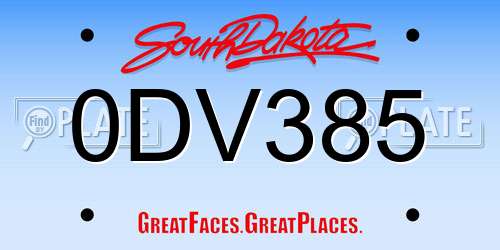 0DV385 South Dakota License Plate