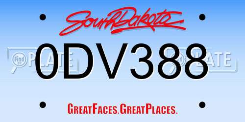 0DV388 South Dakota License Plate