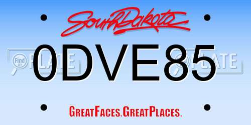 0DVE85 South Dakota License Plate