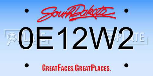 0E12W2 South Dakota License Plate