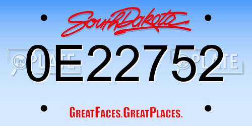 0E22752 South Dakota License Plate