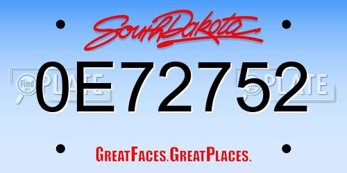 0E72752 South Dakota License Plate