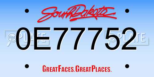 0E77752 South Dakota License Plate