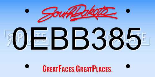 0EBB385 South Dakota License Plate