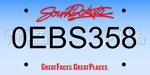 0EBS358 South Dakota License Plate