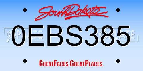 0EBS385 South Dakota License Plate