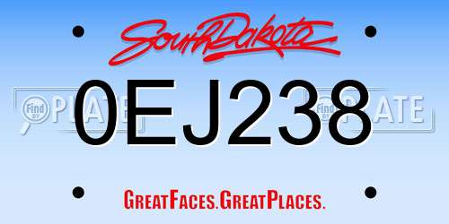 0EJ238 South Dakota License Plate