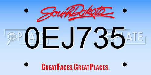 0EJ735 South Dakota License Plate