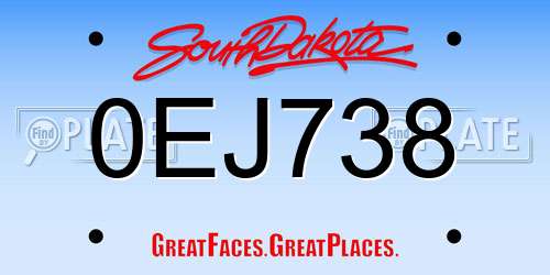 0EJ738 South Dakota License Plate