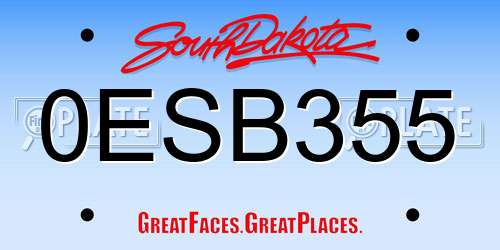 0ESB355 South Dakota License Plate
