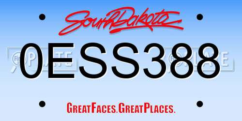 0ESS388 South Dakota License Plate