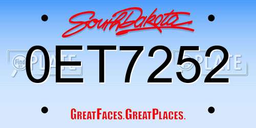 0ET7252 South Dakota License Plate