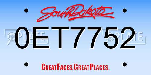 0ET7752 South Dakota License Plate