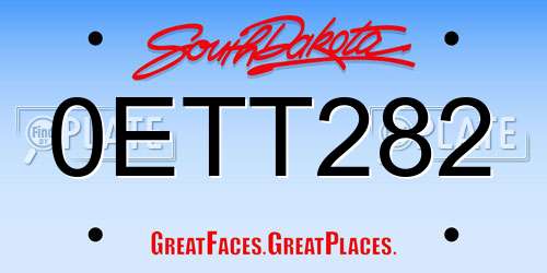 0ETT282 South Dakota License Plate