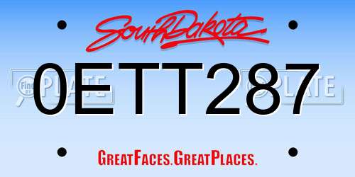 0ETT287 South Dakota License Plate