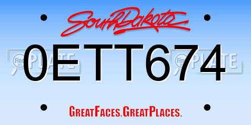 0ETT674 South Dakota License Plate