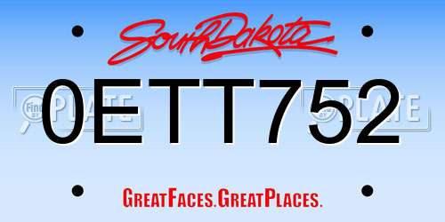 0ETT752 South Dakota License Plate