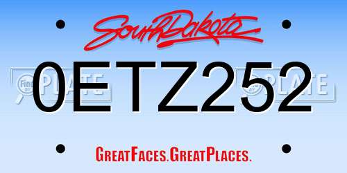 0ETZ252 South Dakota License Plate