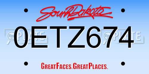 0ETZ674 South Dakota License Plate