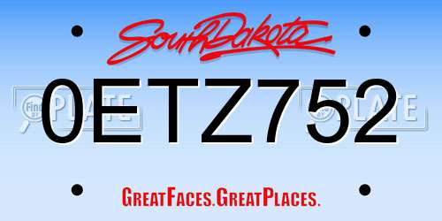 0ETZ752 South Dakota License Plate