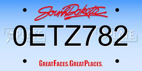 0ETZ782 South Dakota License Plate