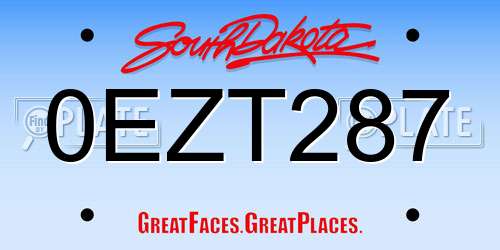 0EZT287 South Dakota License Plate