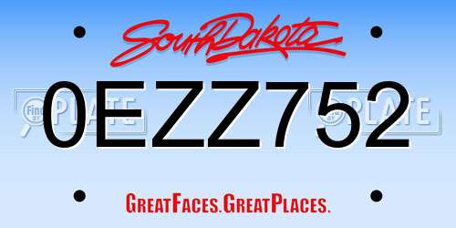 0EZZ752 South Dakota License Plate