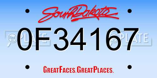0F34167 South Dakota License Plate