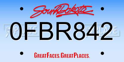 0FBR842 South Dakota License Plate