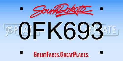 0FK693 South Dakota License Plate