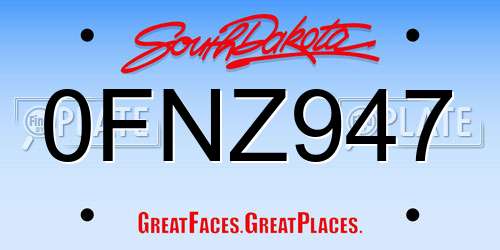 0FNZ947 South Dakota License Plate