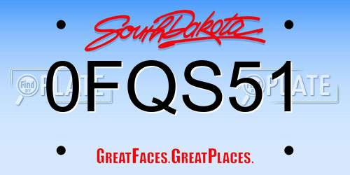 0FQS51 South Dakota License Plate