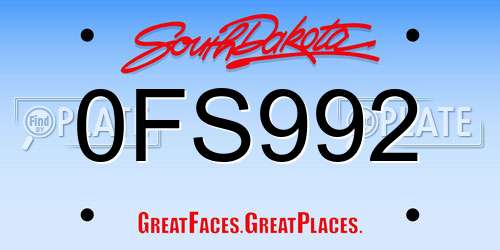 0FS992 South Dakota License Plate