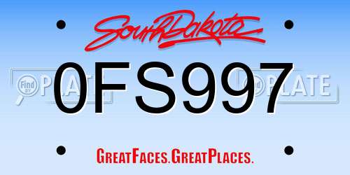0FS997 South Dakota License Plate