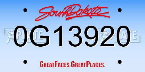 0G13920 South Dakota License Plate