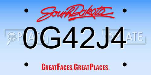 0G42J4 South Dakota License Plate