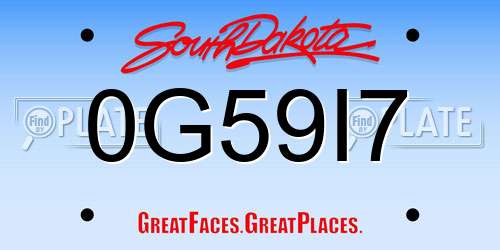 0G59I7 South Dakota License Plate