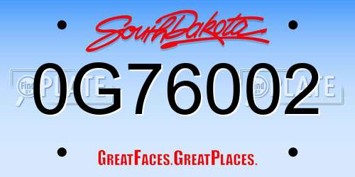 0G76002 South Dakota License Plate