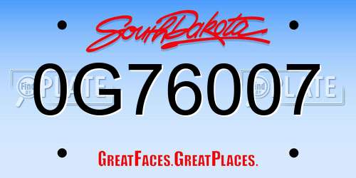 0G76007 South Dakota License Plate