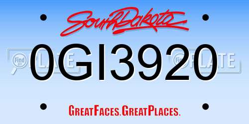 0GI3920 South Dakota License Plate
