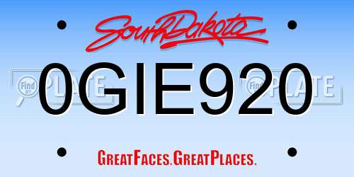 0GIE920 South Dakota License Plate