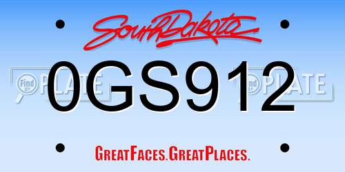 0GS912 South Dakota License Plate